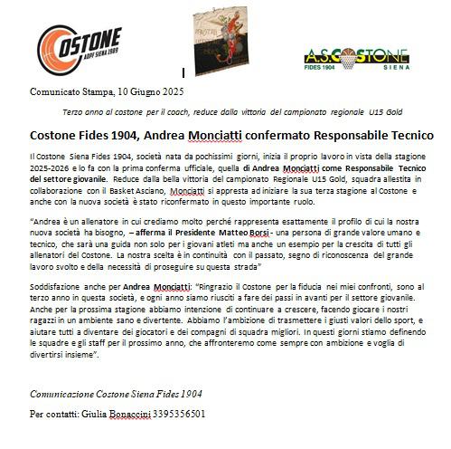 Comunicato Costone Siena Fides 1904
